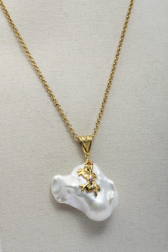 Colgante de Perla  natural de un Gran  perla barroca  4,3 cm AAA+ con fornitura plata de ley 925 Bañado en oro - Imagen 2