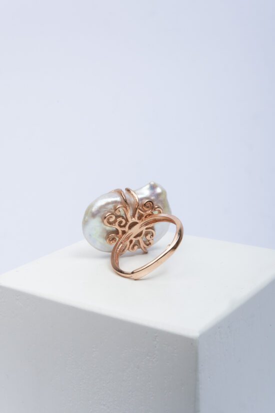 Anillo Perla natural Barroca AAA+con  fornitura  de Plata rosada ajustable - Imagen 3