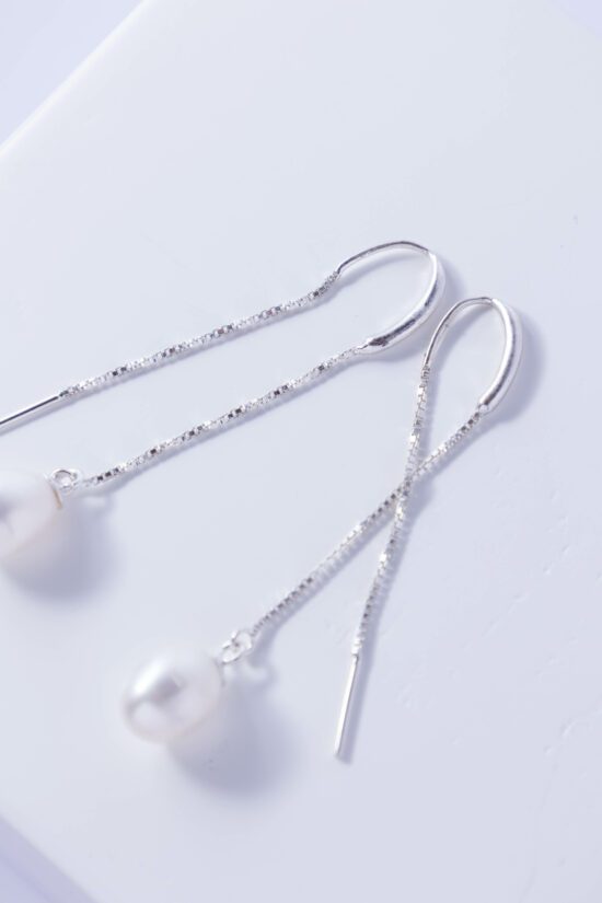 Pendiente Perla natural lagrima-gota de agua con cierre de Plata 925 - Imagen 2