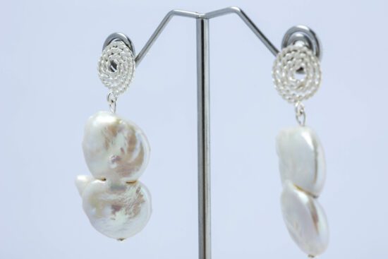 Pendiente Perla natural de agua dulce Barroca AAA+ 3cm , con fornitura de Plata 925 - Imagen 3