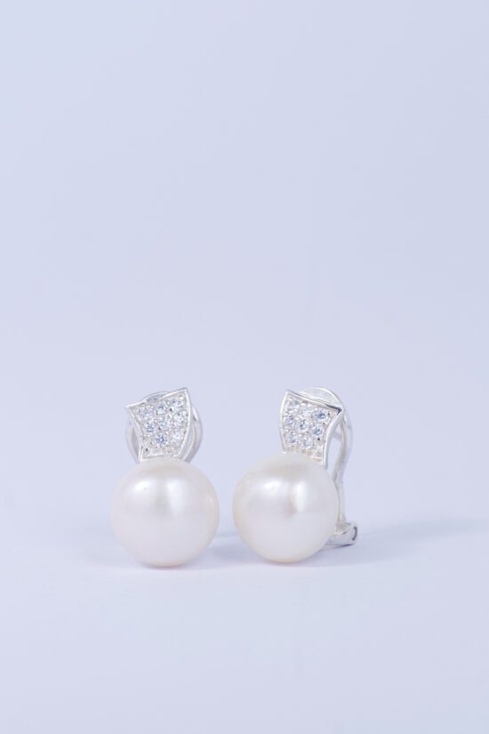 Pendiente Perla natural AAA+1,3cm con Plata 925 cierre omega +circonita - Imagen 4