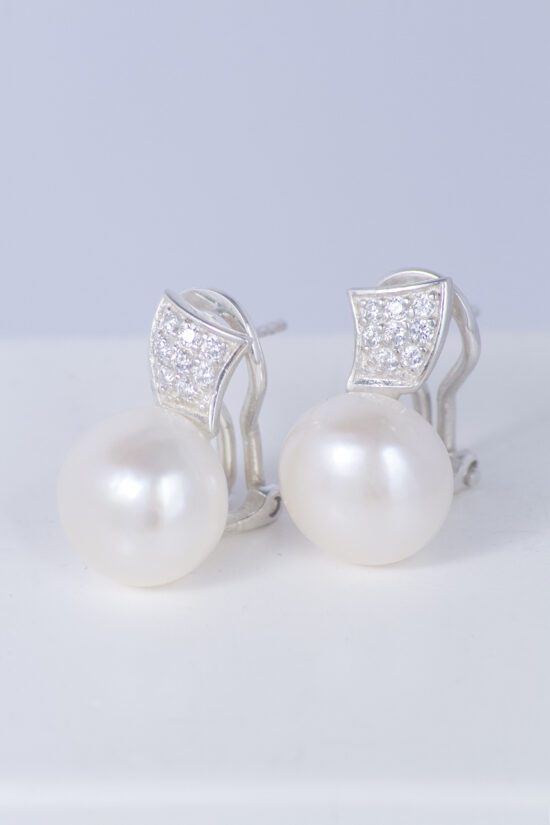 Pendientes Perla natural AAA+2,3cm con Plata de ley 925 cierre omega +circonita 1,5cmac - Imagen 2