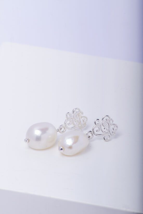 Pendiente Perla natural Barroca AAA+ 3cm de Plata 925 - Imagen 5